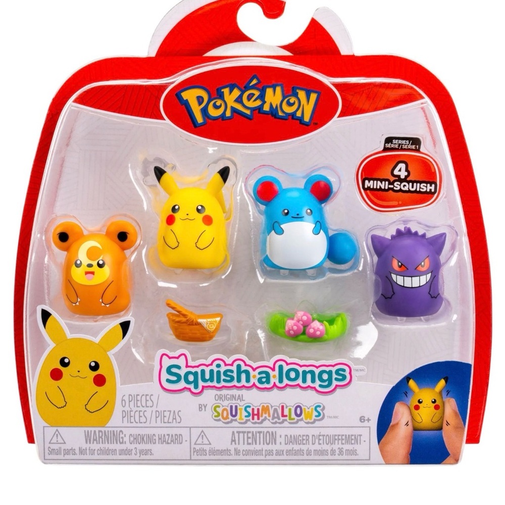 RARE Pokémon Squish-a-longs 4Pack Pikachu Gengar Marill Teddiursa NEW Sealed HTF